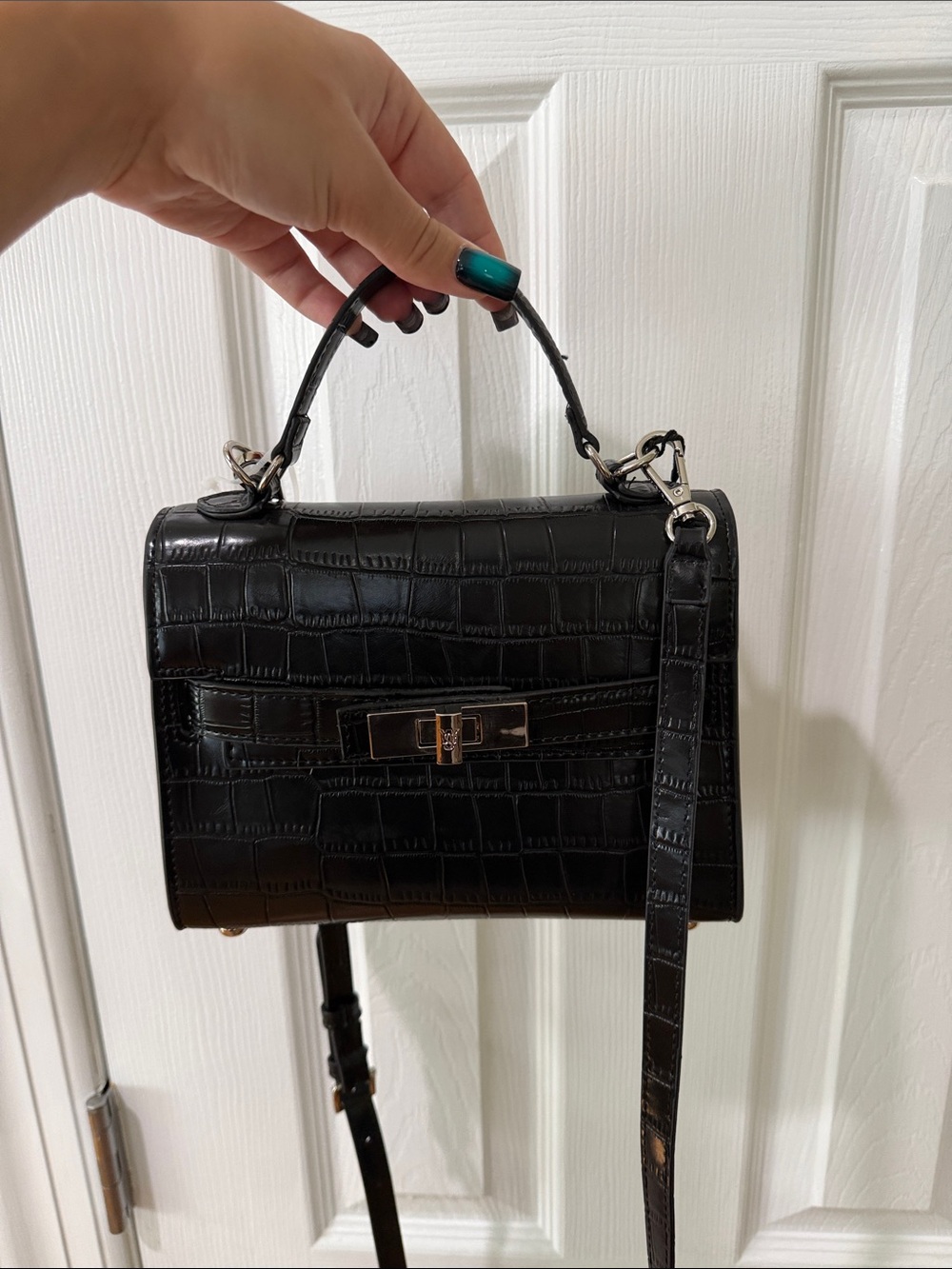 Steve Madden Black Croc-Embossed Top Handle Satchel
